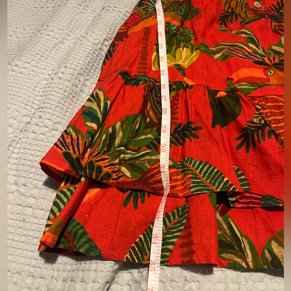 Farm Rio Red Forest Birds Tropical Linen Mini Dress - Picture 6 of 6